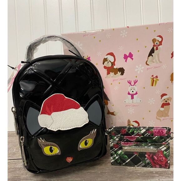Betsey Johnson Christmas Black Cat Backpack & Cardholder